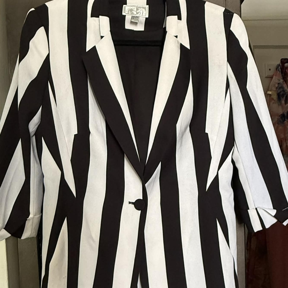 Black and White Striped Blazer
